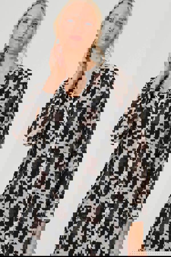 Brown | Animal Print Longline Semi Sheer Shirt