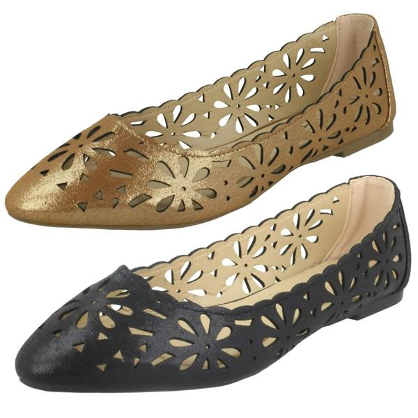 Spot On Ladies Spot On Flower Cut Out Ballerinas F80390