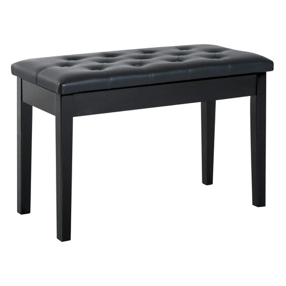 Wyld Haus Milara Faux Leather Black Upholstered Piano Bench With Storage Compartment Diamond Tufted Lid