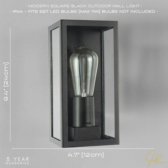 Happy Homewares Modern Rectangular Outdoor Lantern Wall Light in Matte Black with Clear Glass