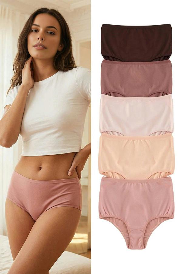 WOVCOR 5-Pack Cotton High-Waisted Hipster Knitted Panties