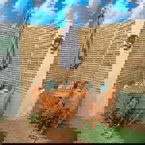 Samuel Alexander Outdoor 4 Person Folding Square Wooden Garden Dining Table Chairs Grey Parasol and Base Set