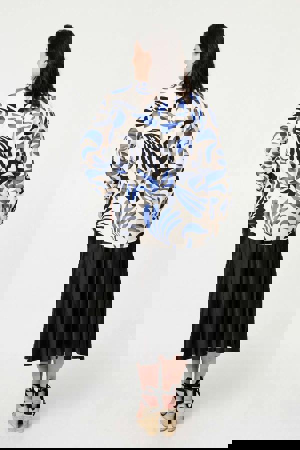 Blue | Curve Abstract Turn-Up Sleeve Top