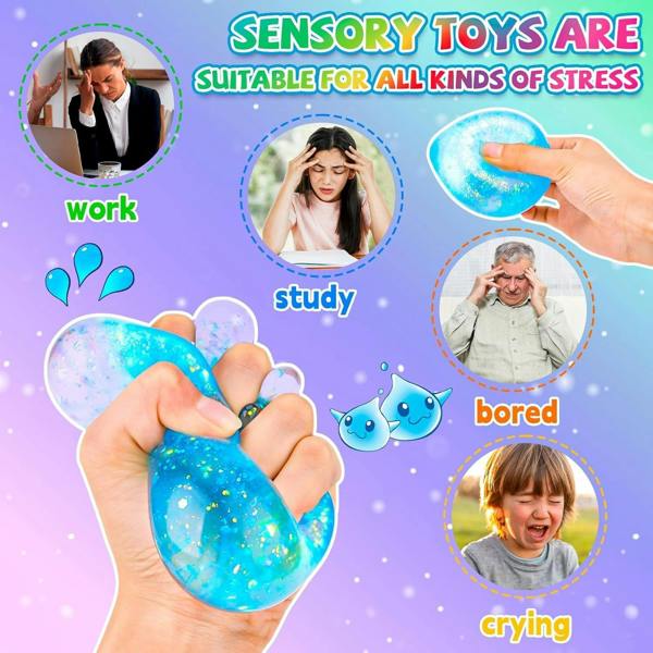 Dragodirect Glitter Raindrop Squishy Stress Ball Fun Fidget Toy for Kids & Adults