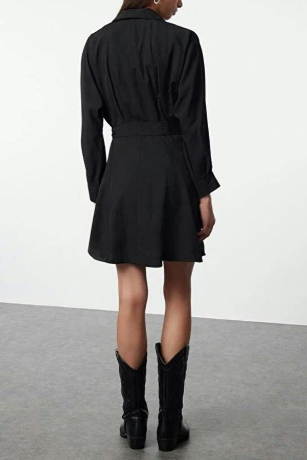 WOVCOR Mini Woven Shirt Dress with Belt Detail