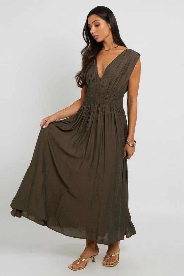 Urban Bliss Khaki Maxi Dress with Elasticated Waist