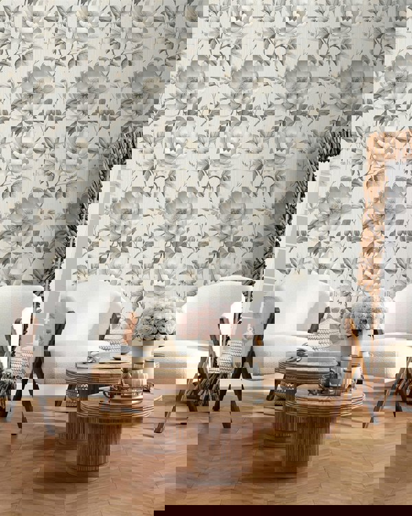 Muriva Alethia Floral Grey Wallpaper