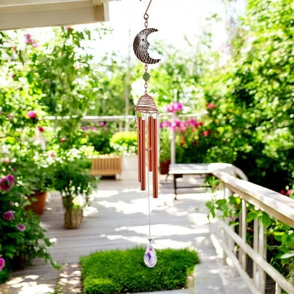 EDH Door Hardware Rose Gold Moon Wind Chime – 58cm x 8cm x 6cm | Celestial Hanging Chime for Garden, Patio & Home