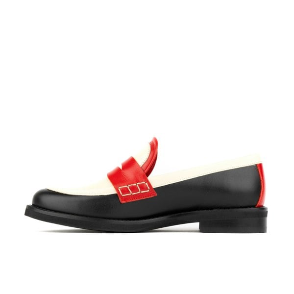 Embassy London Kay - Red & Cream & Black - Women's leather dressy almond toe penny loafer