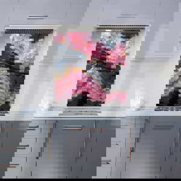 Warren Reed - Designer Pink And Black Marble Effect Kitchen Splashback