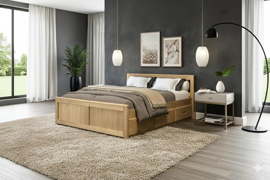 Mission TM 5ft King Size Mission Wooden Storage Bed Frame - White or Waxed