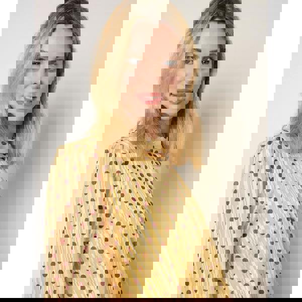 Blue Vanilla Polka Dot Cowl Neck Puffball Blouse