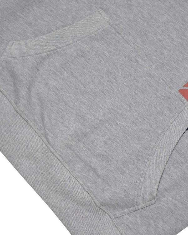 Lambretta Mens Racing Stripe Pull Over Sweatshirt Hooded Hoodie, close-up of the light gray hoodie fabric and ribbed waistband.