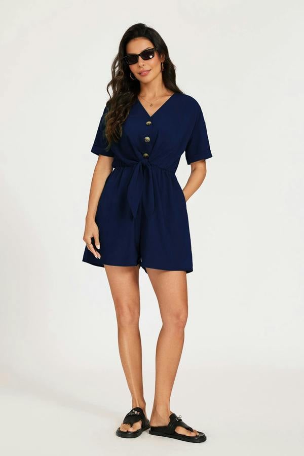 FS Collection Button Down Playsuit In Navy