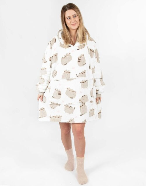 Pusheen Womens White Pusheen The Cat Blanket Hoodie (One Size)
