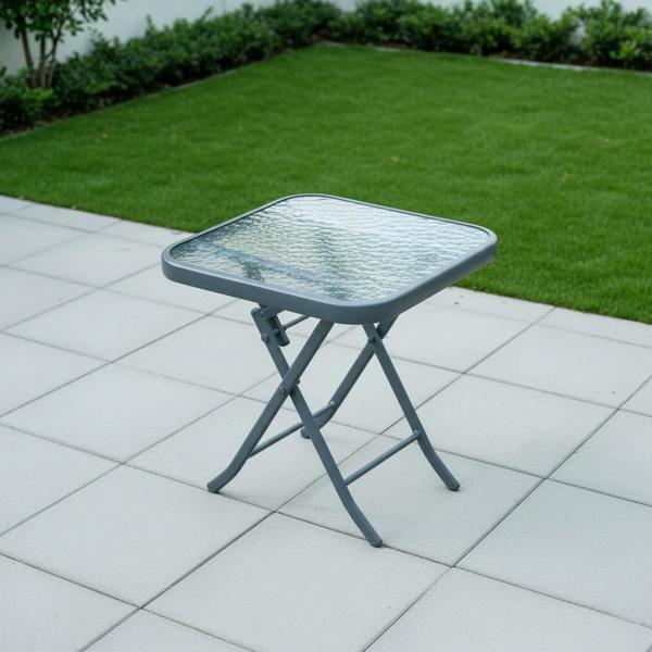 The Garden Marketplace Metal Framed Glass Top Folding Garden Side Table