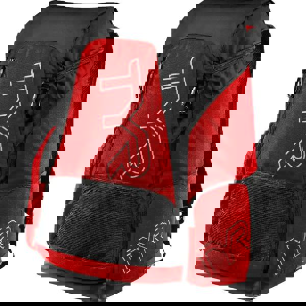 Red and black TYR Alliance Team Backpack 45L with white logo