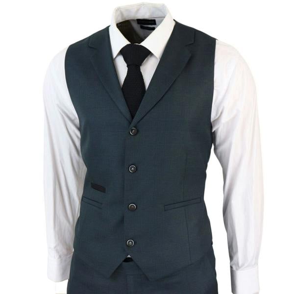 TruClothing Men's 3 Piece Olive Prince Of Wales Check Suit