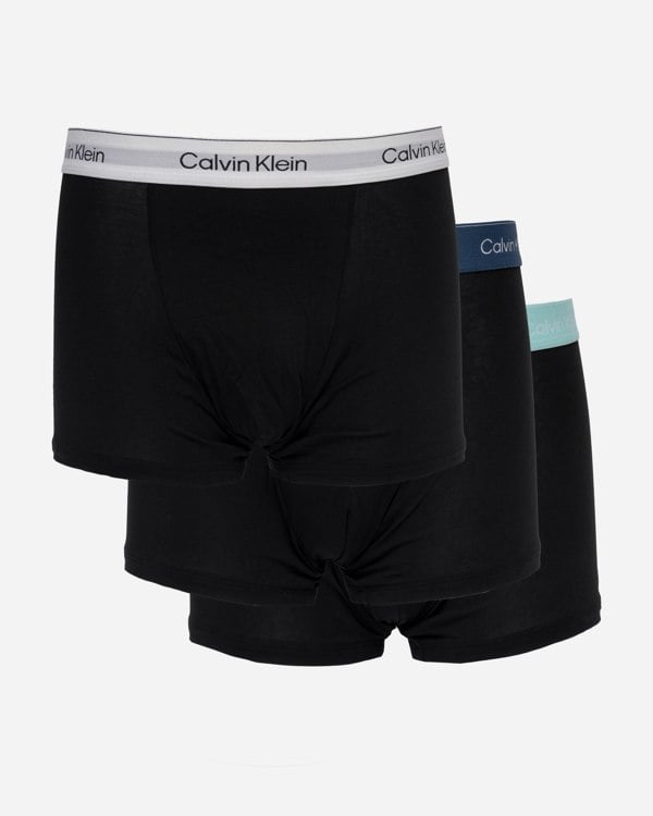 Calvin Klein 3 Pack Icon Cotton Stretch Mens Relaxed Fit Trunks - Black Bodies W/ Tahiti Turquoise/Da