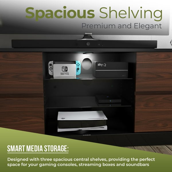 Centurion Supports AVITUS High Gloss Black with 4-Walnut Drawers for 32"-65" LED/OLED/LCD TV Cabinet - FULLY ASSEMBLED