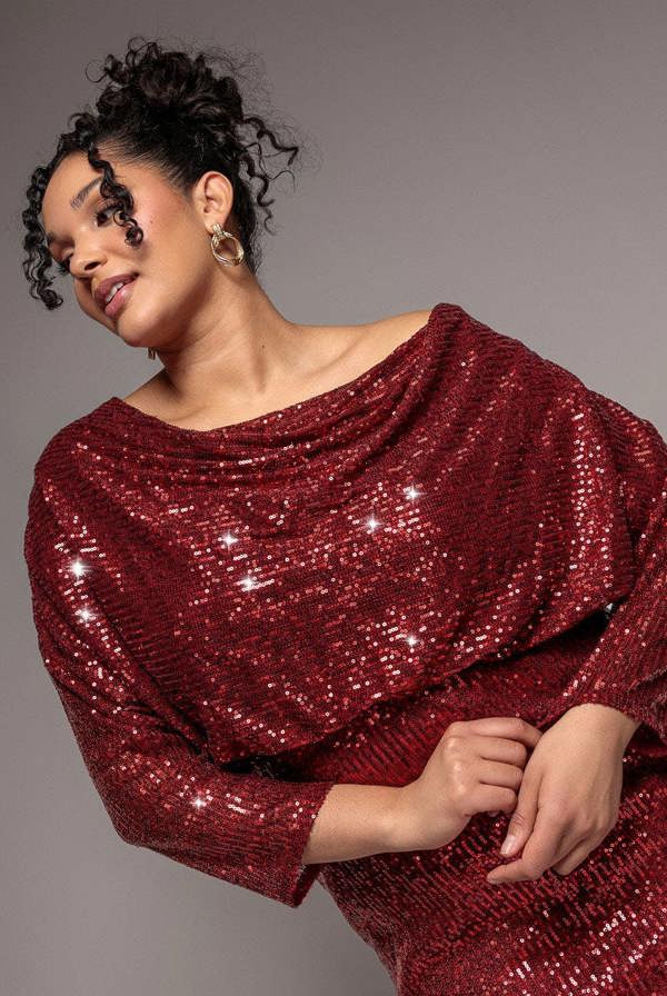 Sequin Cowl Maxi Dress - Wine DR4051P