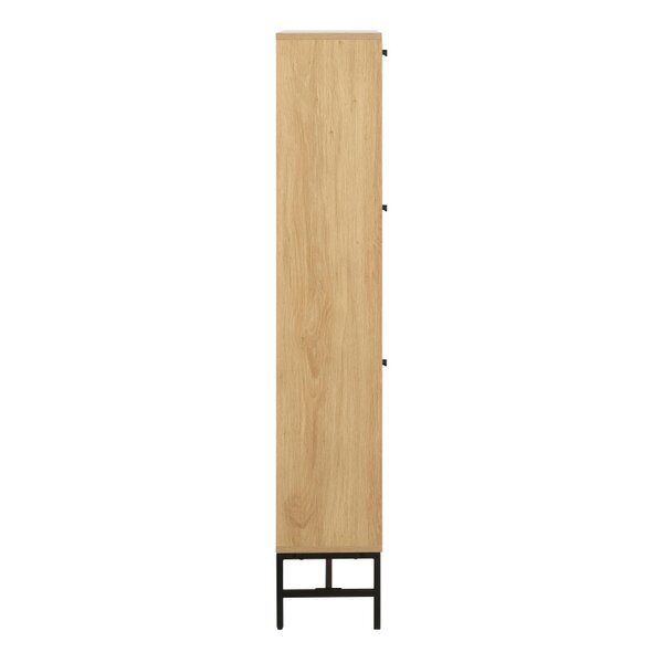 Wyld Haus Bjork Natural Oak Wood and Black Panelled Shoe Cabinet 3 Doors