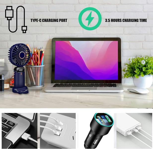 Dyzi 2 in 1 Portable Mini Handheld Desk Fan USB C Rechargeable Purple