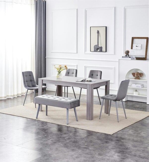 Kosy Koala Dining Table and 4 Chairs With Bench Grey 4 Grey Velvet Chairs Wood Table Dining Set Furniture