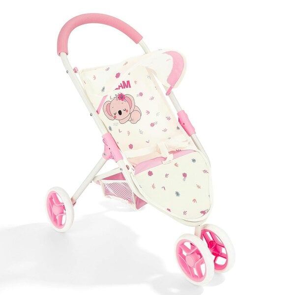 deAO Toys Baby Doll Pram with Retractable Hood – for Dolls up to 42cm, Storage Basket & Safety Harness – Pretend Play Stroller for Kids Ages 3+