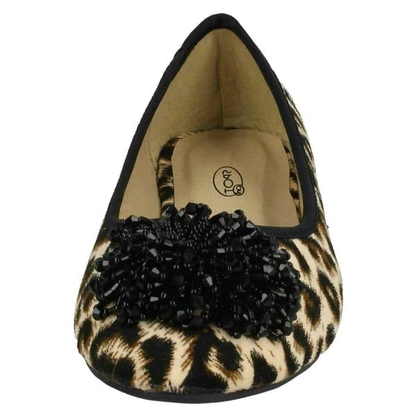 Spot On Ladies Spot On Beaded Ruffle Vamp Flat Ballerina