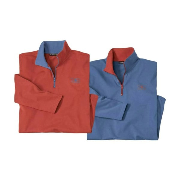 Atlas For Men Mens Half Zip Top (Pack of 2) - Red/Blue/Terracotta