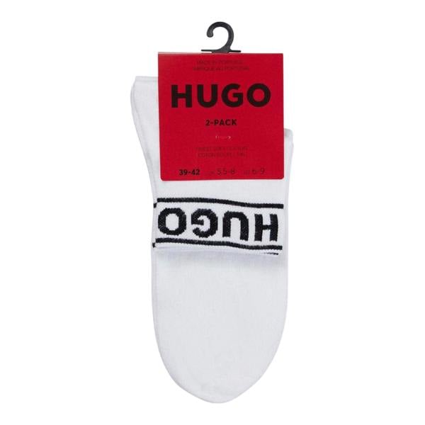 Hugo Unisex Adult Logo Cuffed Socks (Pack of 2) - White - 