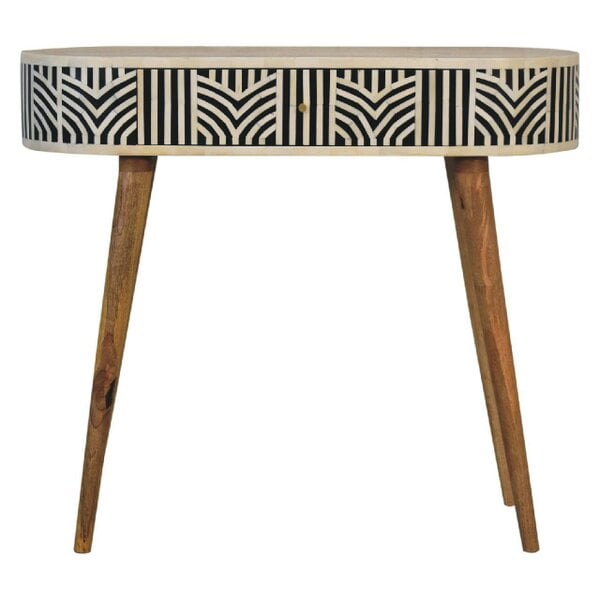 Wyld Haus Honolulu Monochrome Black and White Bone Inlay Console Table with Storage Drawer