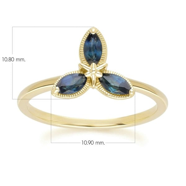 Gemondo Floral Marquise Sapphire Ring in 9ct Yellow Gold