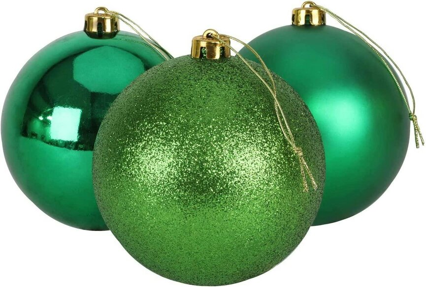 Shatchi 15cm Shatterproof Christmas Bauble Set, 3 Pack Dark Green Tree Decorations with Glitter, Matte and Shiny Finishes