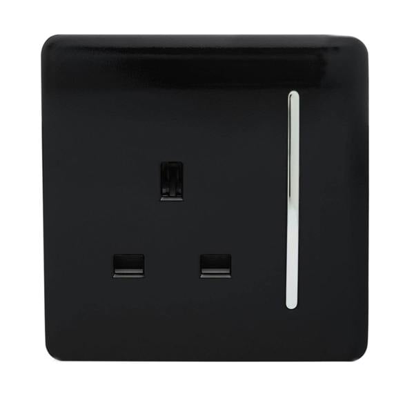 Trendi Switch 1 Gang 13 Amp Switched Plug Socket in Piano Black