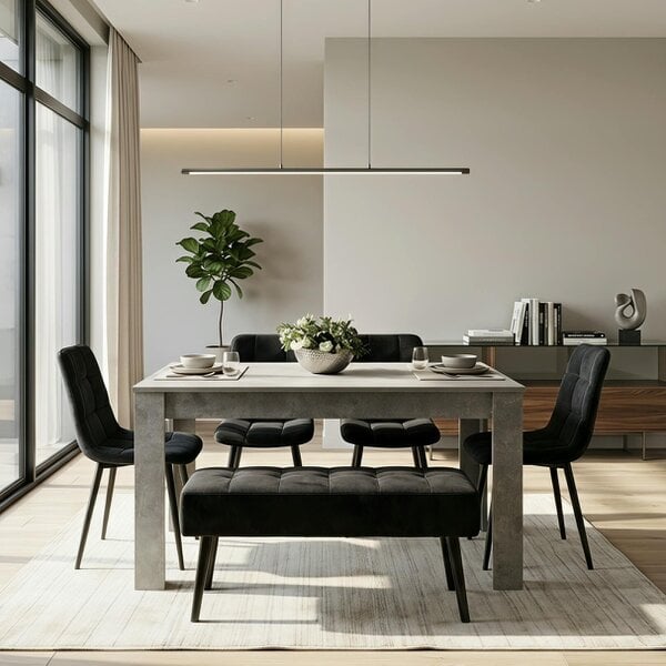 Kosy Koala 6 Seater Dining Table Set with 4 Velvet Chairs and Bench