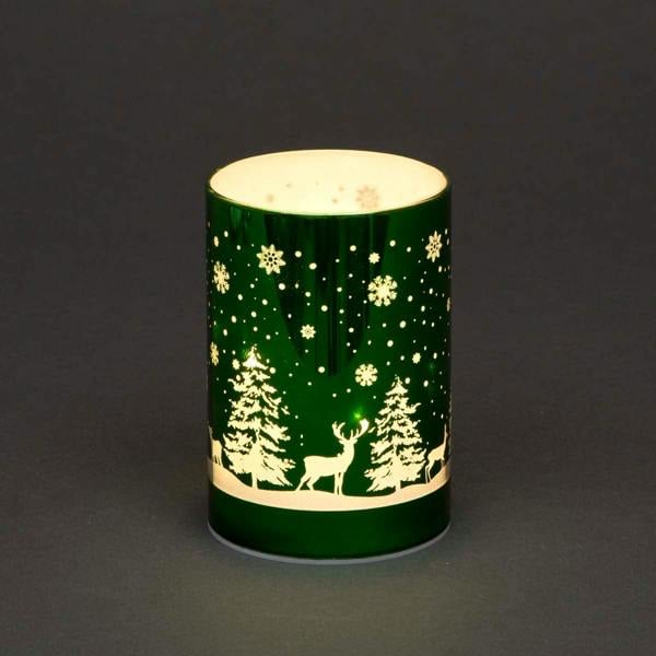 13cm Christmas Decorated Vase Table Forest Scene Green LED Light image 1