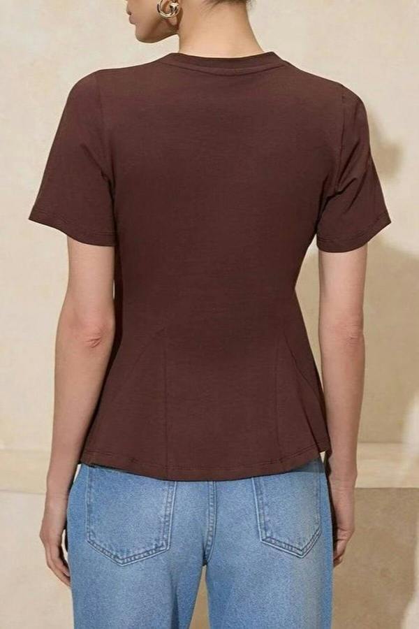 WOVCOR Peplum Short-Sleeved 100% Cotton Knitted Blouse