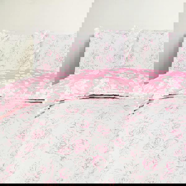 Smart Living Luxury Super Soft Reversible Floral Toile Duvet Cover with Pillowcase