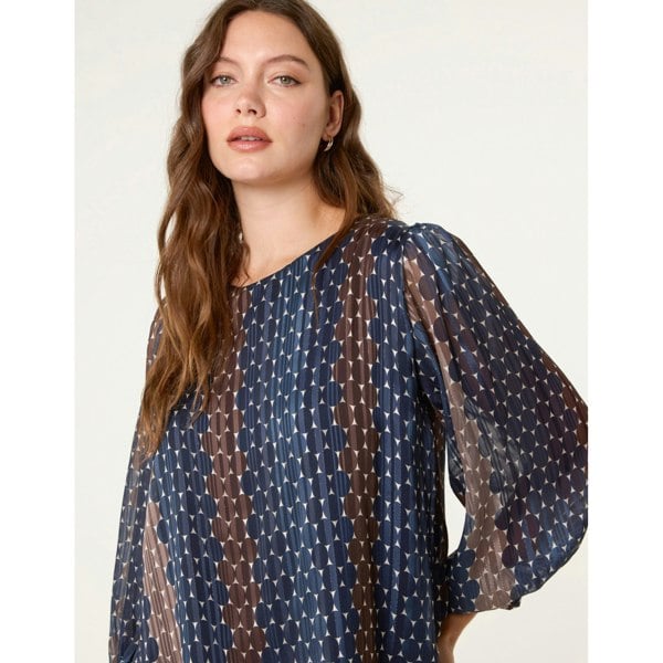 Blue Vanilla Crew Neck Metallic Chiffon Top