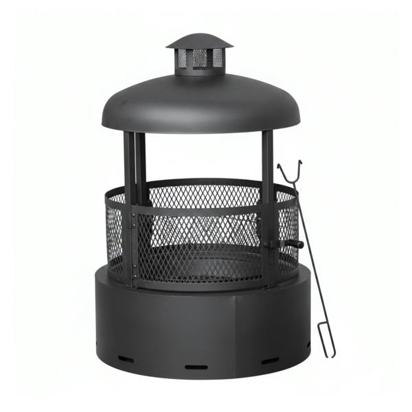 Samuel Alexander 80cm Black Steel Firedancer Chiminea Fire Pit with Fire Poker