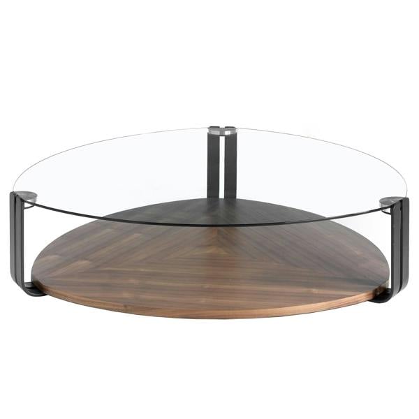 Angel Cerdá Triangular Coffee Table Triangular Tempered Glass, Black Steel and Walnut 2055