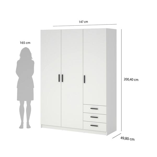 Furniture To Go Sprint Wardrobe with 3 Doors + 3 Drawers in White