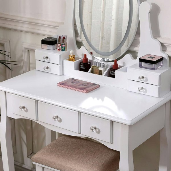 135cm H Makeup Vanity Desk Set with LED Lighting Dressing Tables Living and Home