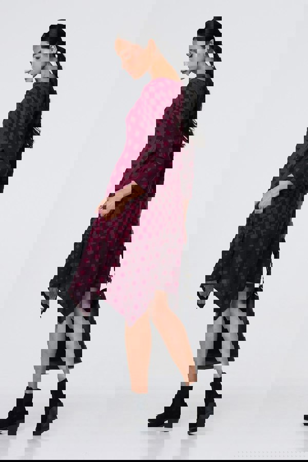 Purple | Geo Print Hanky Hem 3/4 Sleeve Tunic Dress