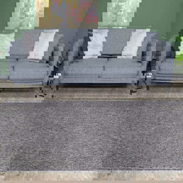  Grey Low Pile Area Rug Plain Design