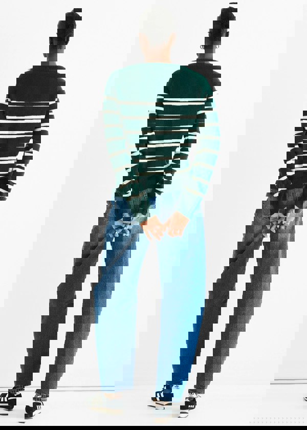 Gini London Green Recycle Stripe Button Up Loose Fit Knit Jumper