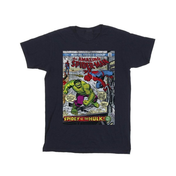 Marvel Boys Spider-Man VS Hulk Cover T-Shirt - Navy Blue