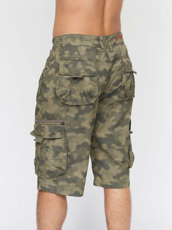 Crosshatch Hanwhere Combat Shorts Dark Green Camo